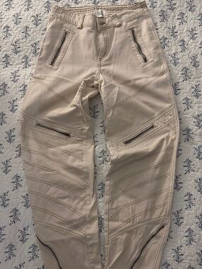 BDG Cream Zippered Moto Pants